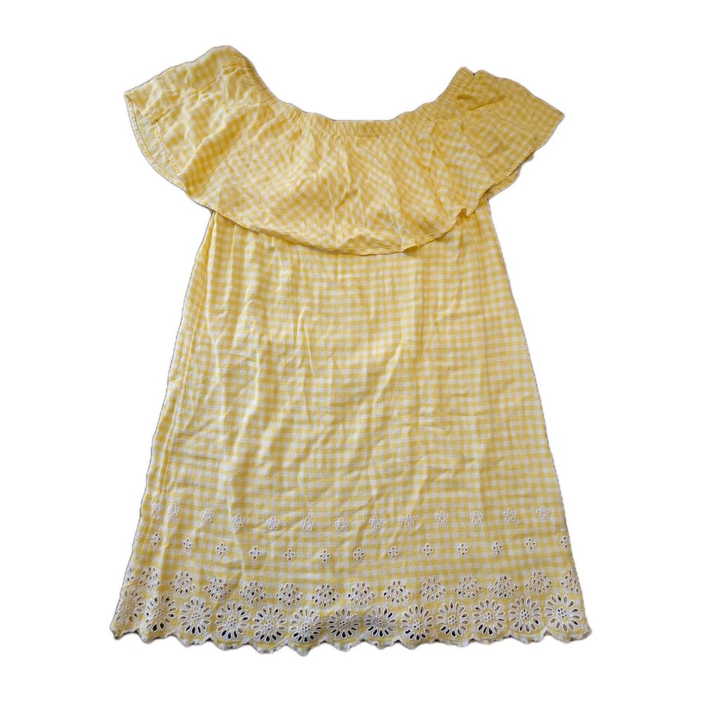 OLD NAVY off shoulder gingham dress size L yellow eyelet hem sundress